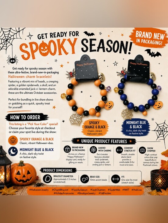 Other - NWT Halloween Beaded Charm Bracelet – Pick Your Color!